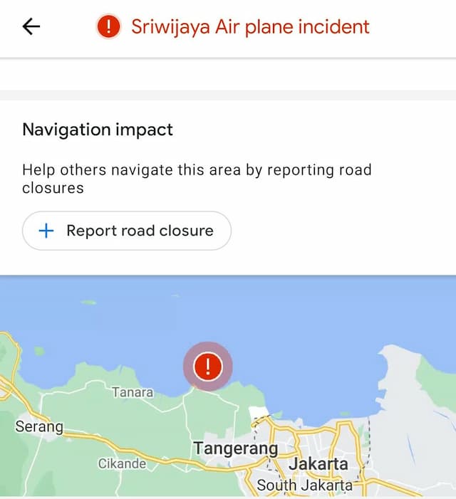 Google Maps Tampilkan Titik Jatuh Pesawat Sriwijaya Air